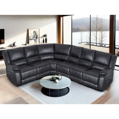 129W Faux Leather 6-Seat Large Manual Reclining Sectional Sofa