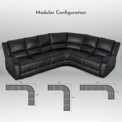 129W Faux Leather 6-Seat Large Manual Reclining Sectional Sofa