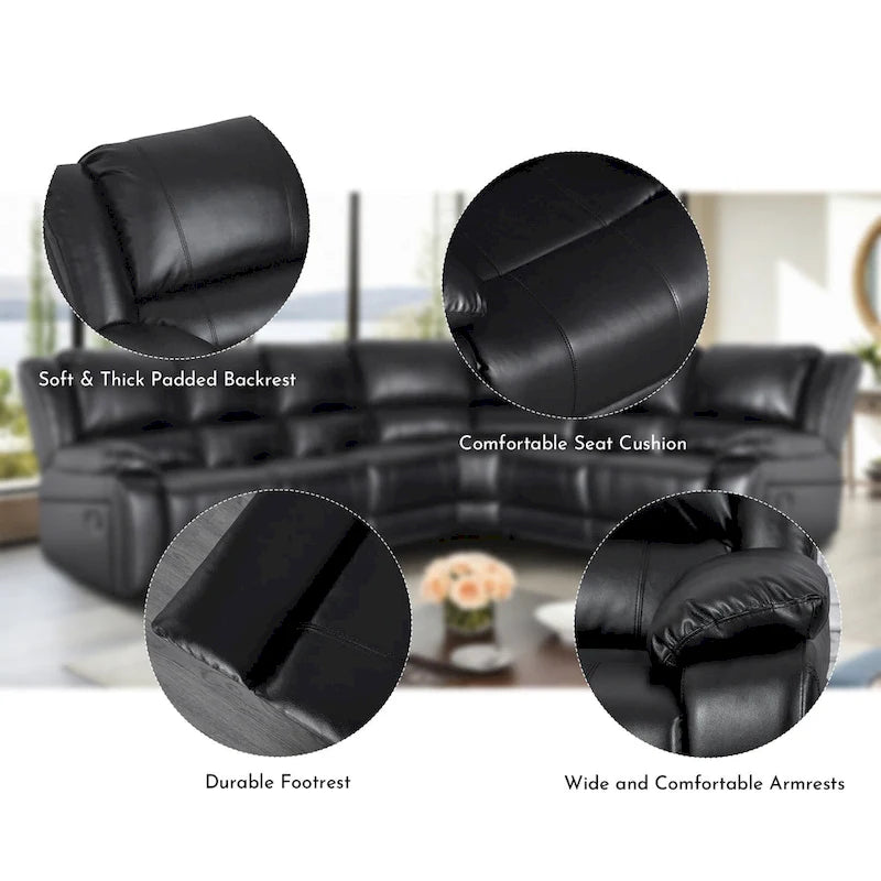 129W Faux Leather 6-Seat Large Manual Reclining Sectional Sofa