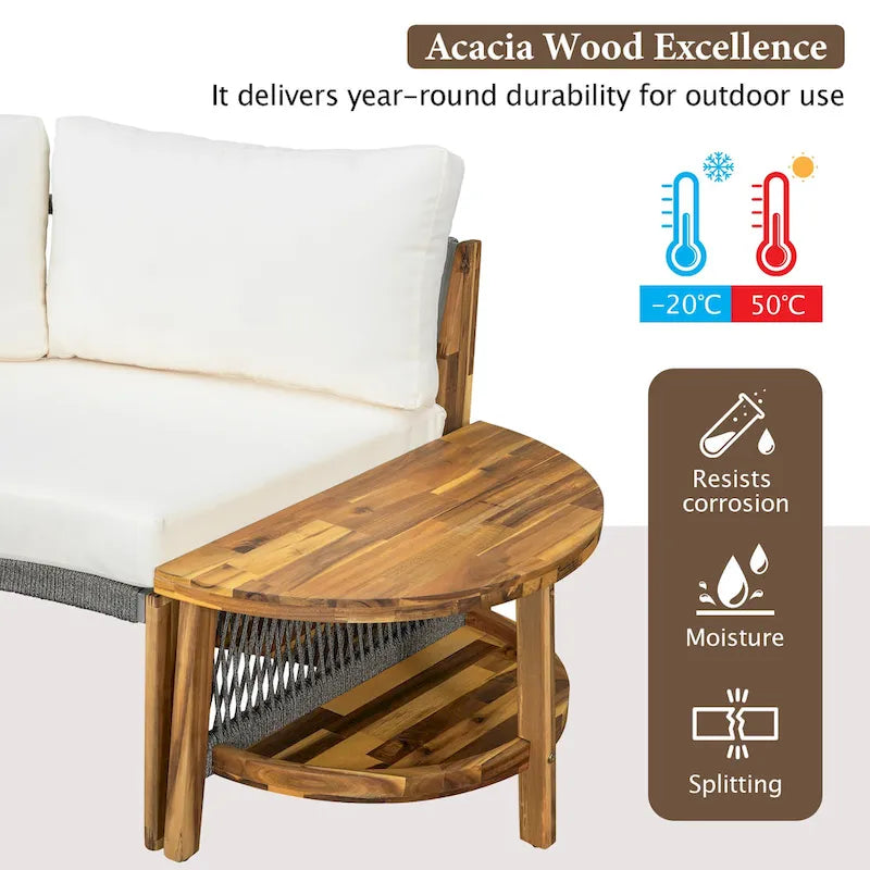 12-Seater Outdoor Acacia Wood Round Sectional Sofa Set with Coffee Table