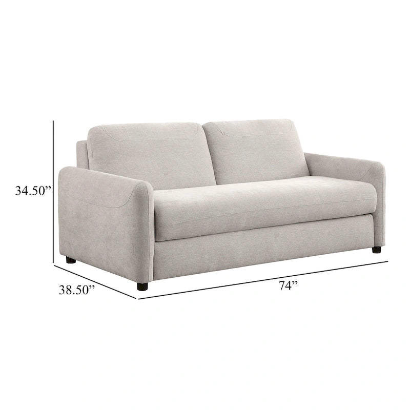 Rilia Sofa Sleeper with Queen Size Mattress, Beige Fabric, 74 Inch