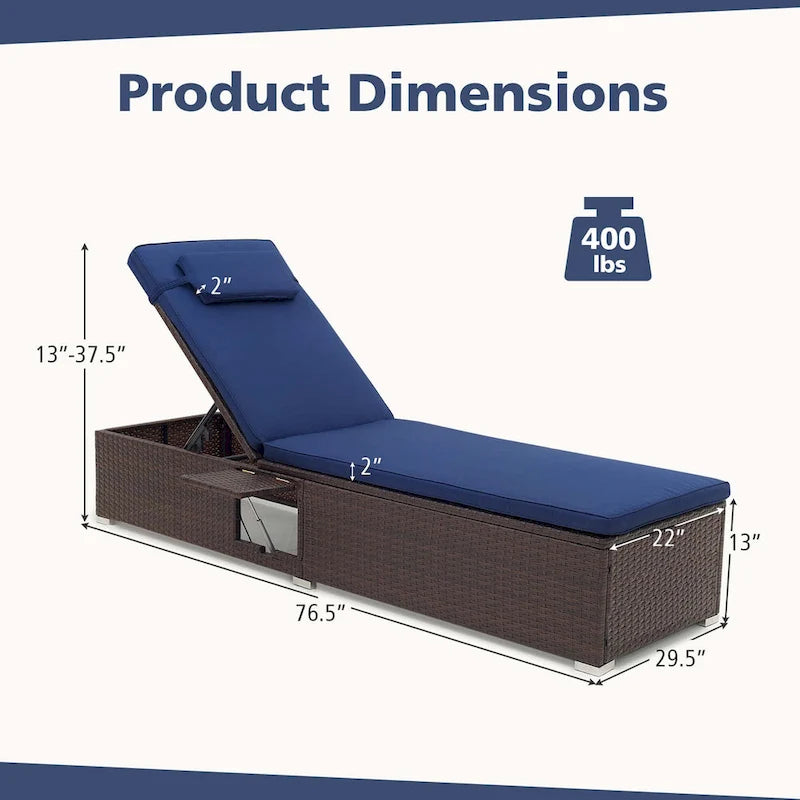 1/2 PCS Patio Chaise Lounge Rattan Reclining Chair w/Adjust Backrest