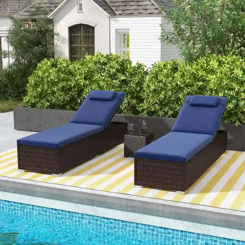 1/2 PCS Patio Chaise Lounge Rattan Reclining Chair w/Adjust Backrest