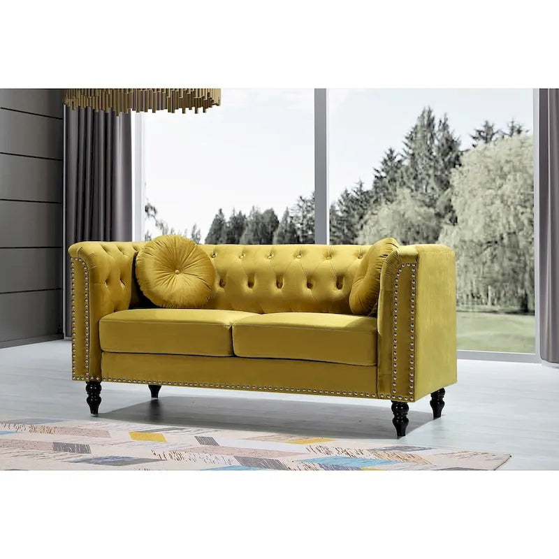 Classic Velvet Nailhead Chesterfield Loveseat