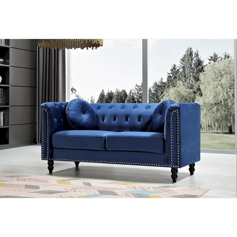 Classic Velvet Nailhead Chesterfield Loveseat