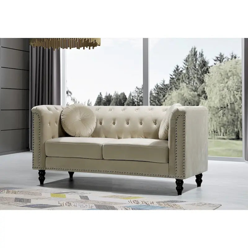 Classic Velvet Nailhead Chesterfield Loveseat