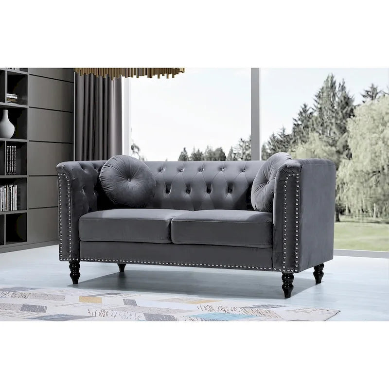 Classic Velvet Nailhead Chesterfield Loveseat
