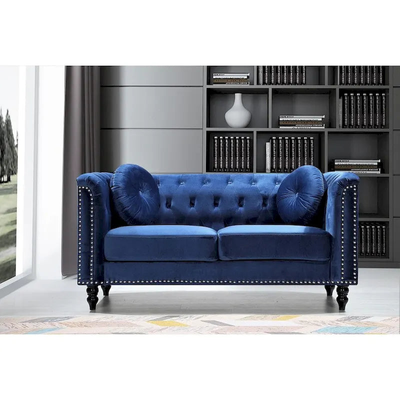 Classic Velvet Nailhead Chesterfield Loveseat
