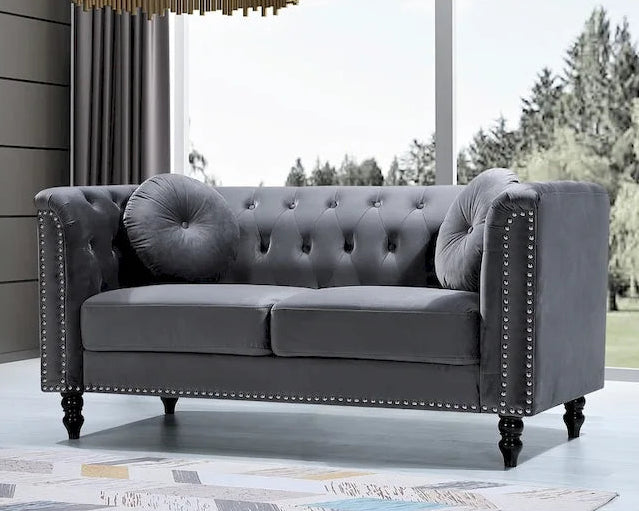 Classic Velvet Nailhead Chesterfield Loveseat