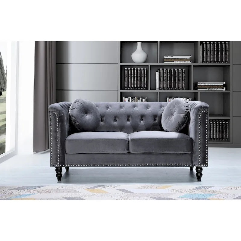 Classic Velvet Nailhead Chesterfield Loveseat