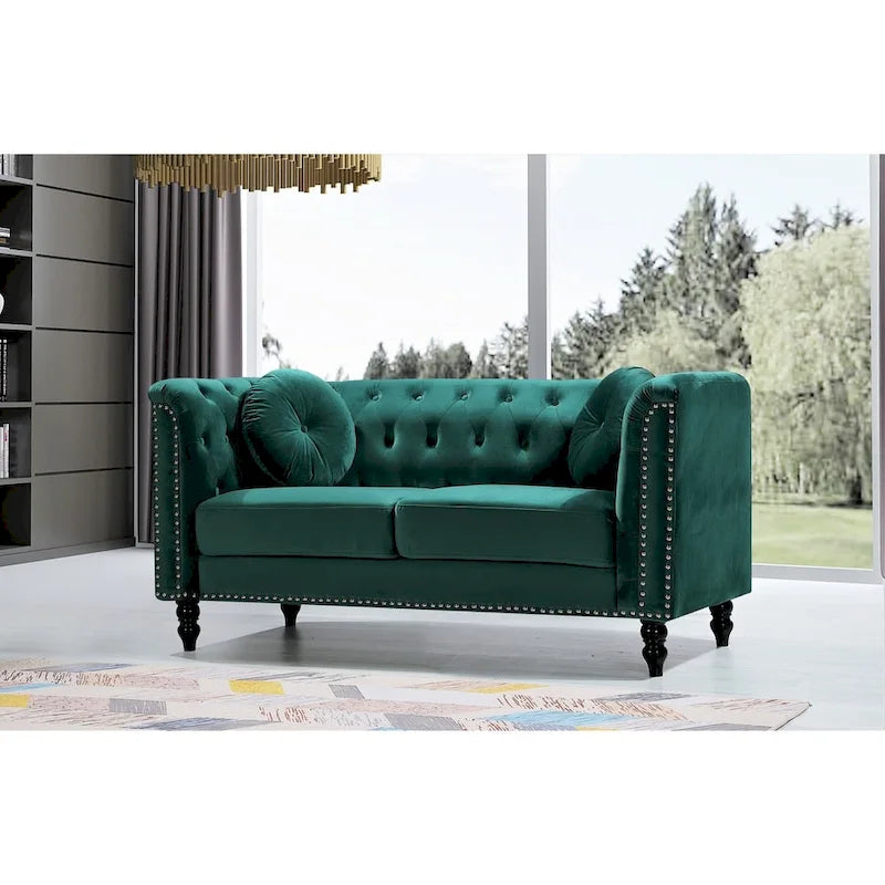 Classic Velvet Nailhead Chesterfield Loveseat