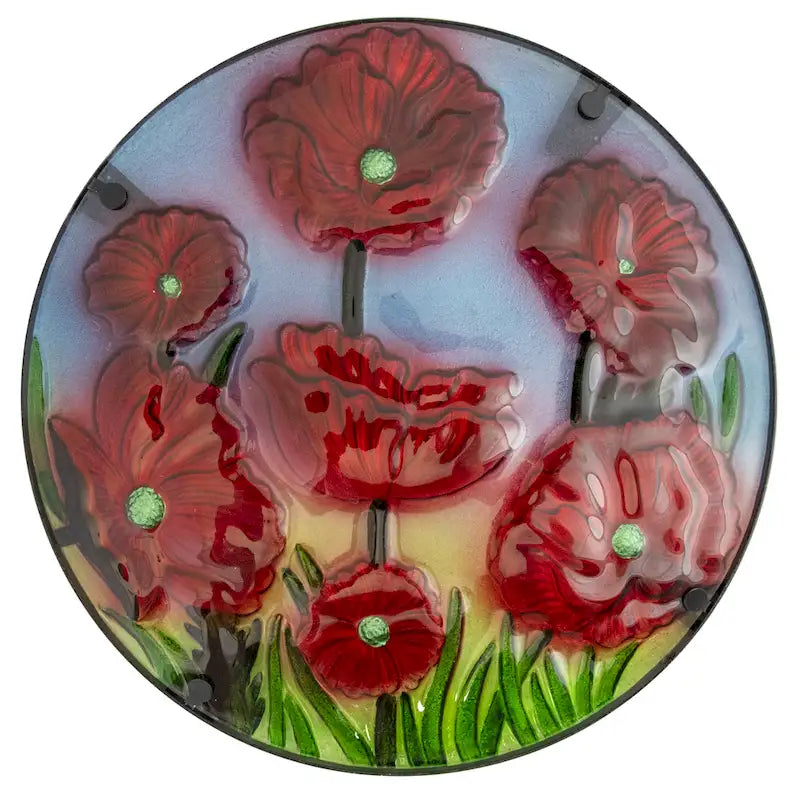 19  Red Floral Poppies Glass Patio Side Table