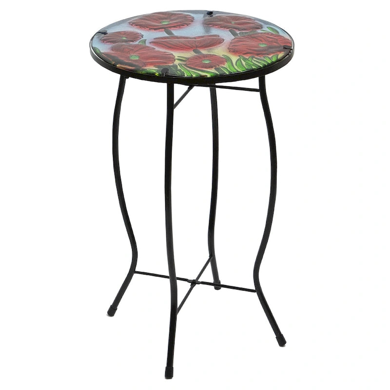 19  Red Floral Poppies Glass Patio Side Table