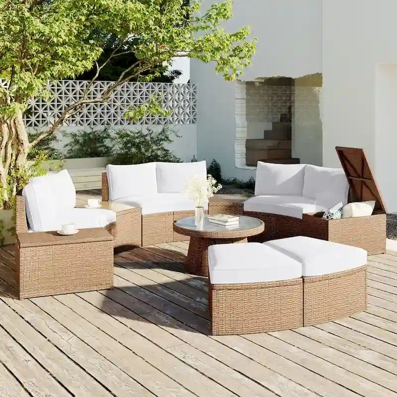 10-Piece Outdoor Sectional Half Round Patio Rattan Sofa Set