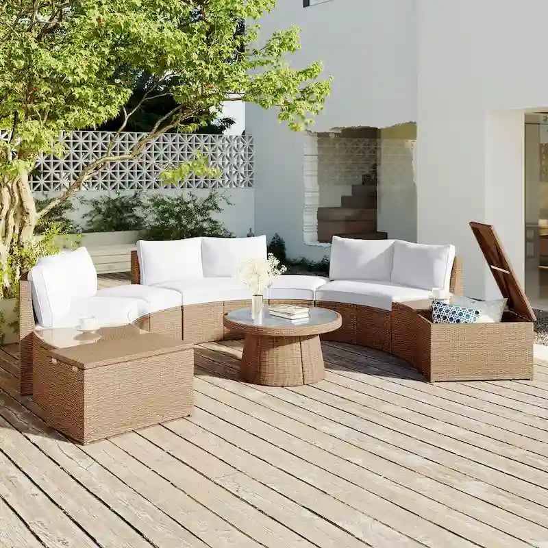 10-Piece Outdoor Sectional Half Round Patio Rattan Sofa Set