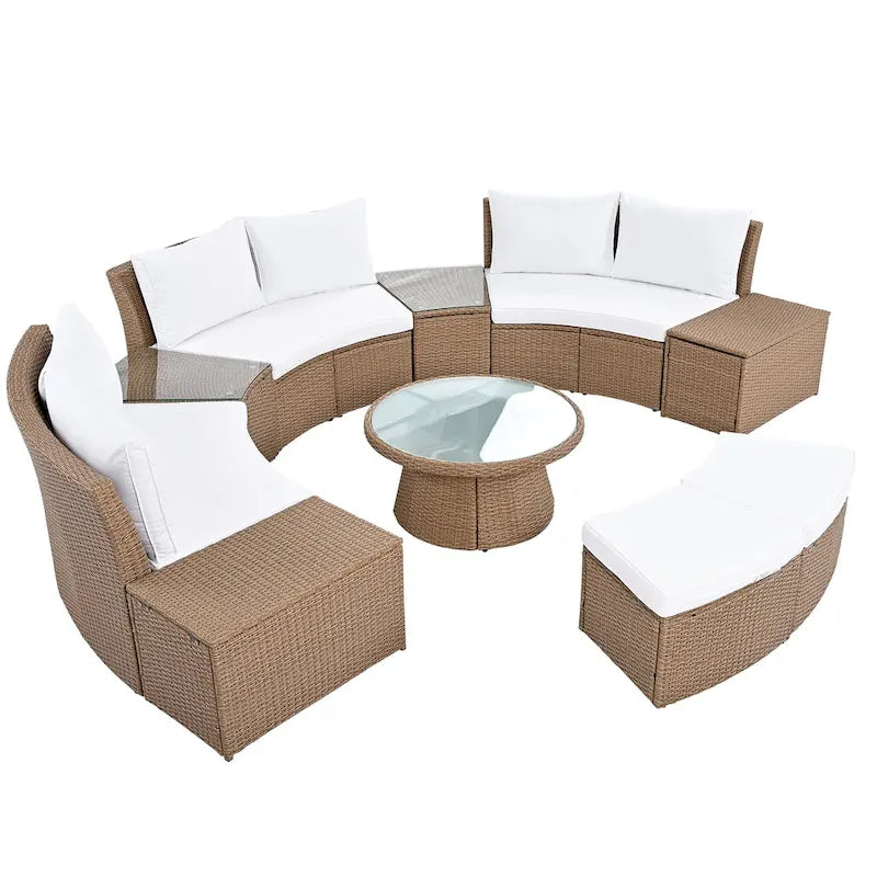 10-Piece Outdoor Sectional Half Round Patio Rattan Sofa Set