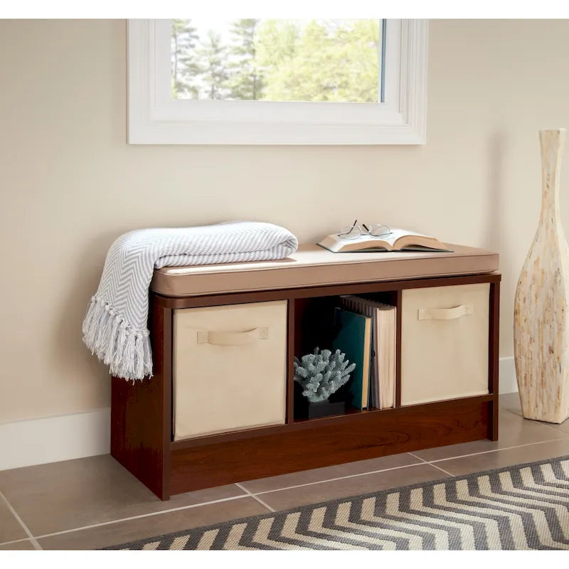 Southbrook 3-cube Storage Bench with Tan Cushion