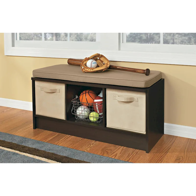 Southbrook 3-cube Storage Bench with Tan Cushion
