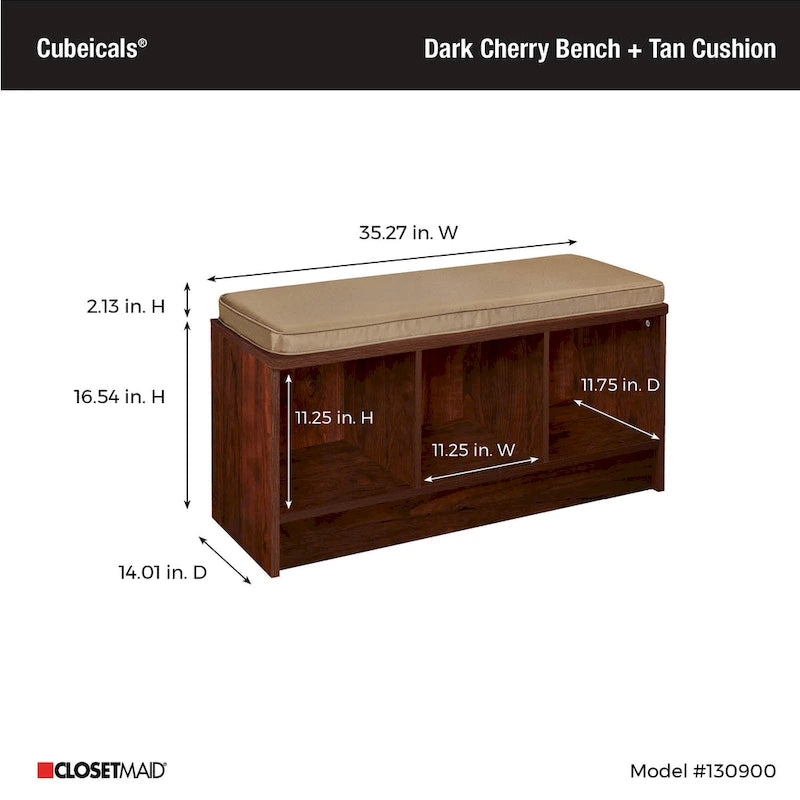 Southbrook 3-cube Storage Bench with Tan Cushion
