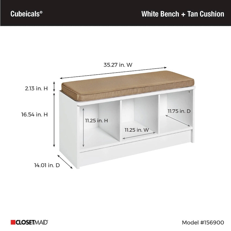 Southbrook 3-cube Storage Bench with Tan Cushion