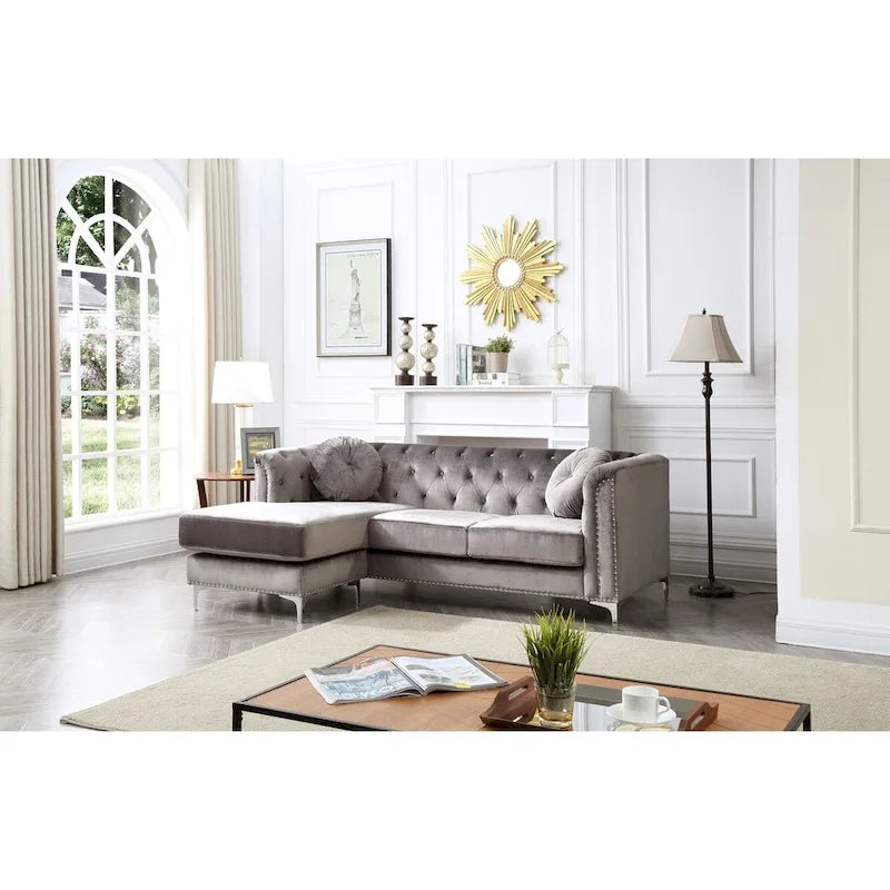 Pompano Velvet Button Tufted Sofa with Chaise