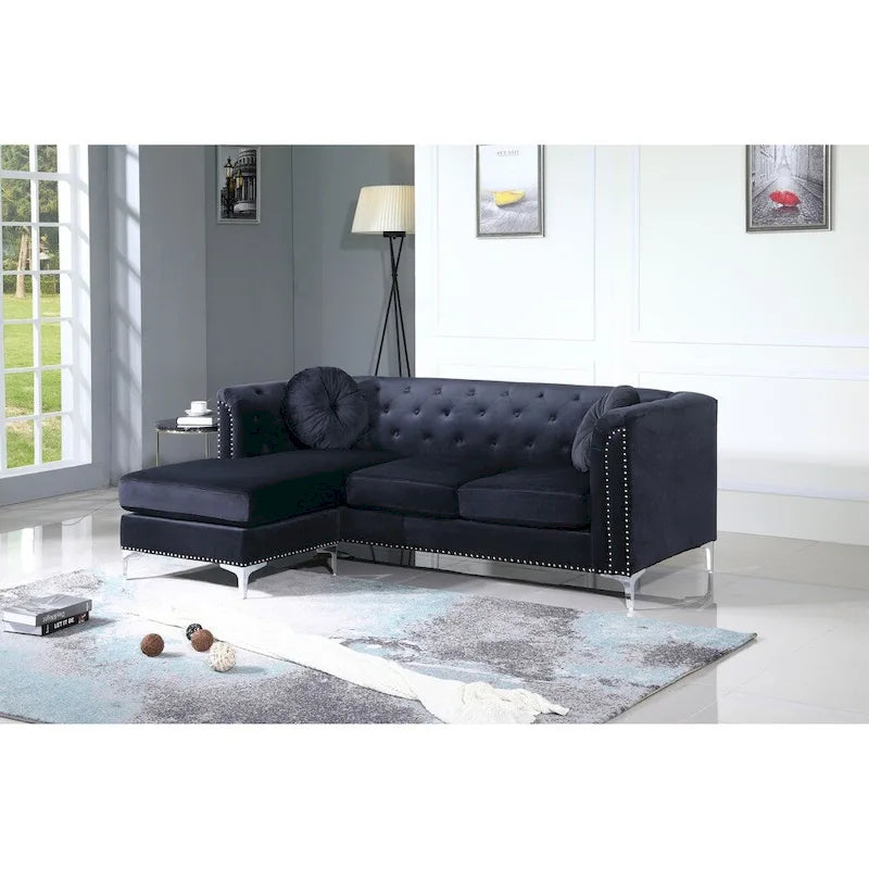 Pompano Velvet Button Tufted Sofa with Chaise