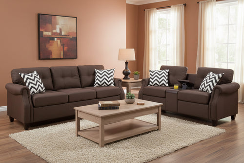   2 Piece Sofa Loveseat Set, 4 Pillows, USB Ports, Dark Brown
