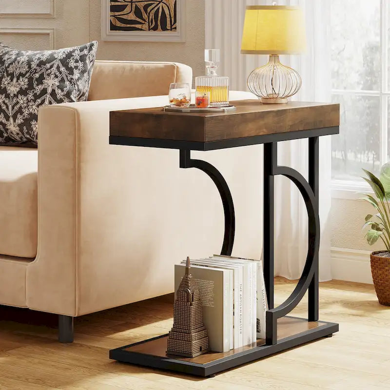Narrow Side Table White Gold Side Table C Shaped End Table  Bedside Table Small Side Table for Couch Living Room