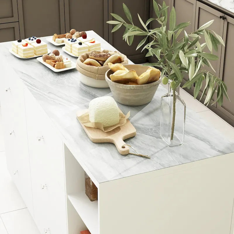 63W Kitchen Island White Storage Unit with Drawers and Cabinets - 63