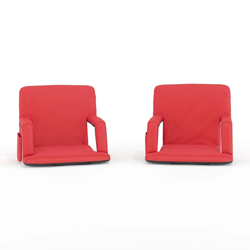 2 Pack Reclining Backpack Padded Stadium Chairs-Armrests & Storge Pockets