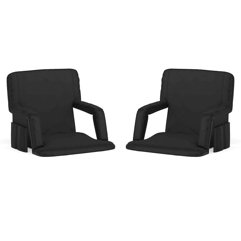 2 Pack Reclining Backpack Padded Stadium Chairs-Armrests & Storge Pockets