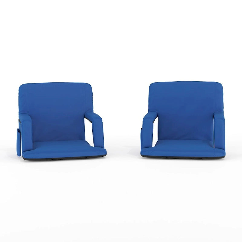 2 Pack Reclining Backpack Padded Stadium Chairs-Armrests & Storge Pockets