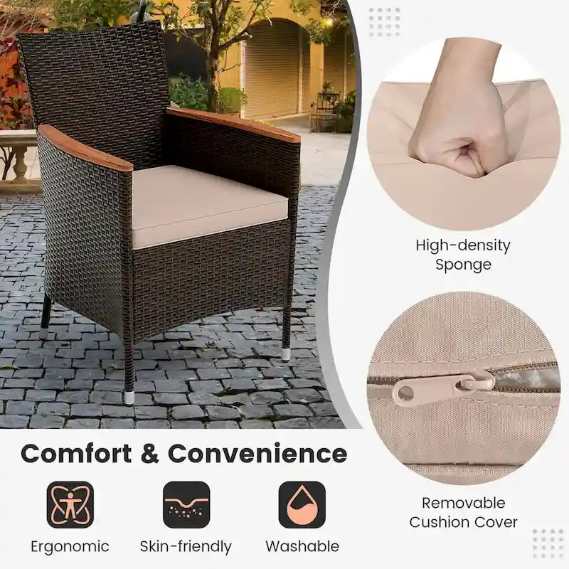 11 PCS Patio Dining Set Outdoor Rattan Furniture Set w/ 15ft Umbrella