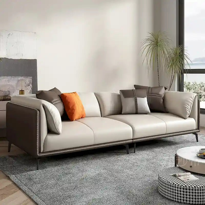 Faux Leather Pillow Top Arm Sofa with Reversible Cushions - two seat