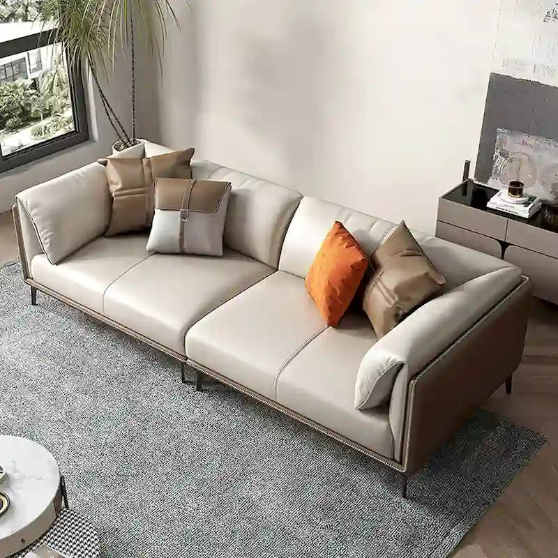 Faux Leather Pillow Top Arm Sofa with Reversible Cushions - two seat