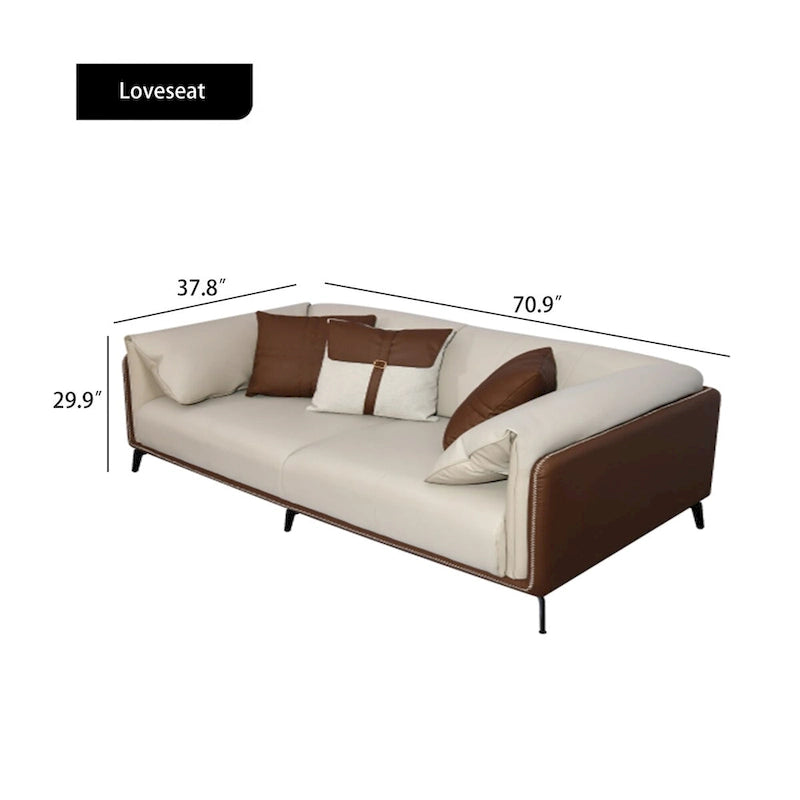 Faux Leather Pillow Top Arm Sofa with Reversible Cushions - two seat