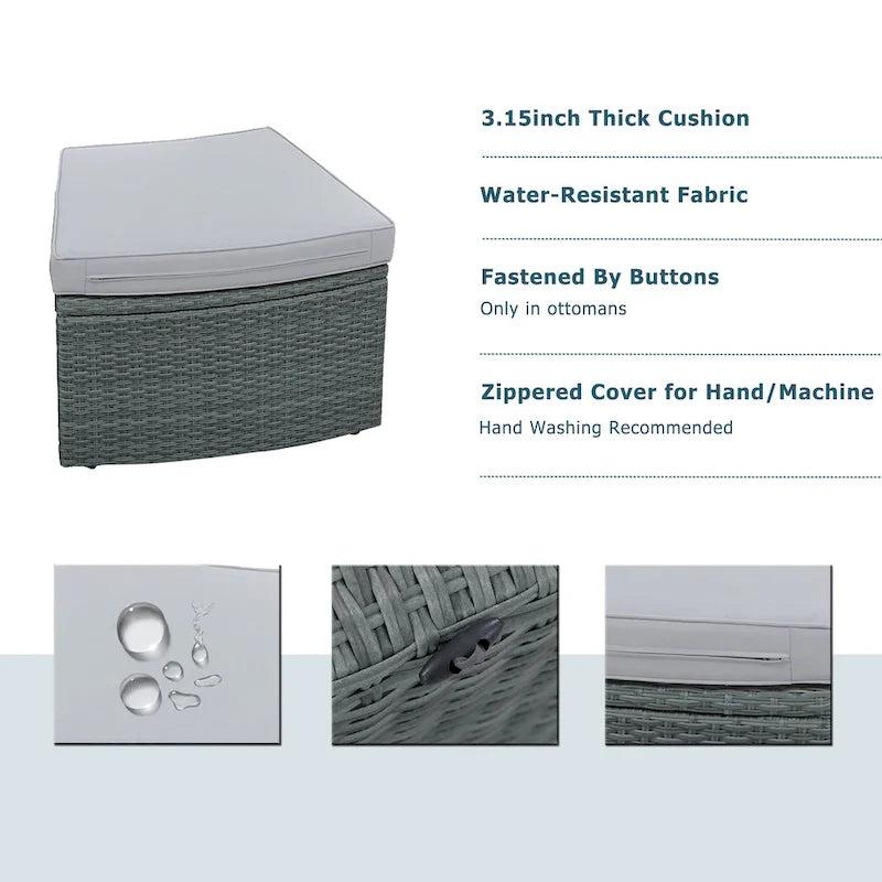 10-Piece Outdoor Sectional Half Round Patio Rattan Sofa Set, PE Wicker Conversation Furniture Set for Free Combination