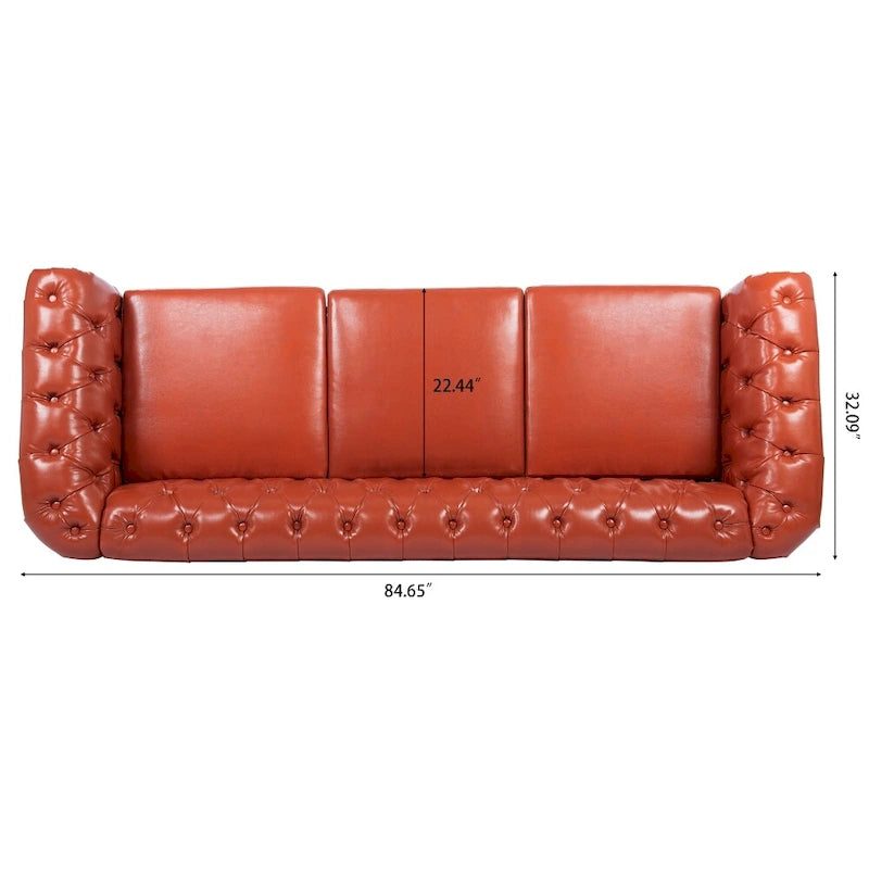 84.65 PU Rolled Arm Chesterfield 3 Seater Sofa