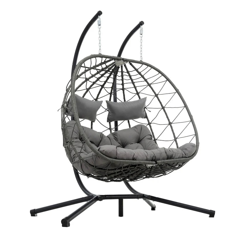 2 Persons Egg Chair with Stand Indoor Outdoor Swing Chair Patio Wicker Hanging Egg Chair Hanging Basket Chair with Stand