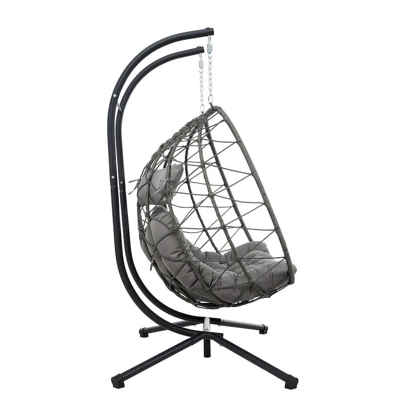 2 Persons Egg Chair with Stand Indoor Outdoor Swing Chair Patio Wicker Hanging Egg Chair Hanging Basket Chair with Stand