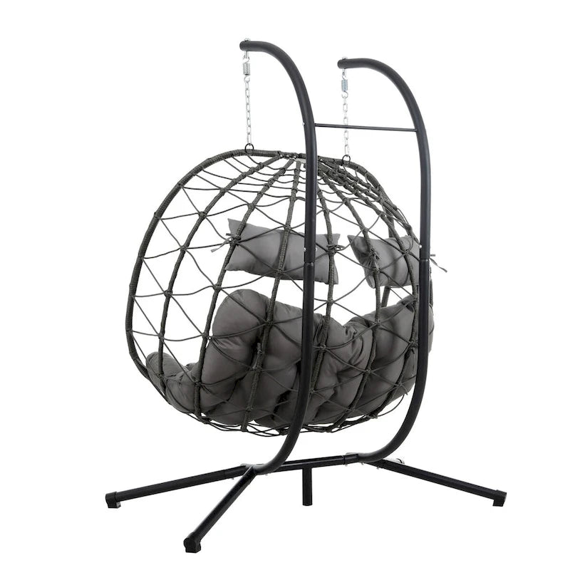 2 Persons Egg Chair with Stand Indoor Outdoor Swing Chair Patio Wicker Hanging Egg Chair Hanging Basket Chair with Stand