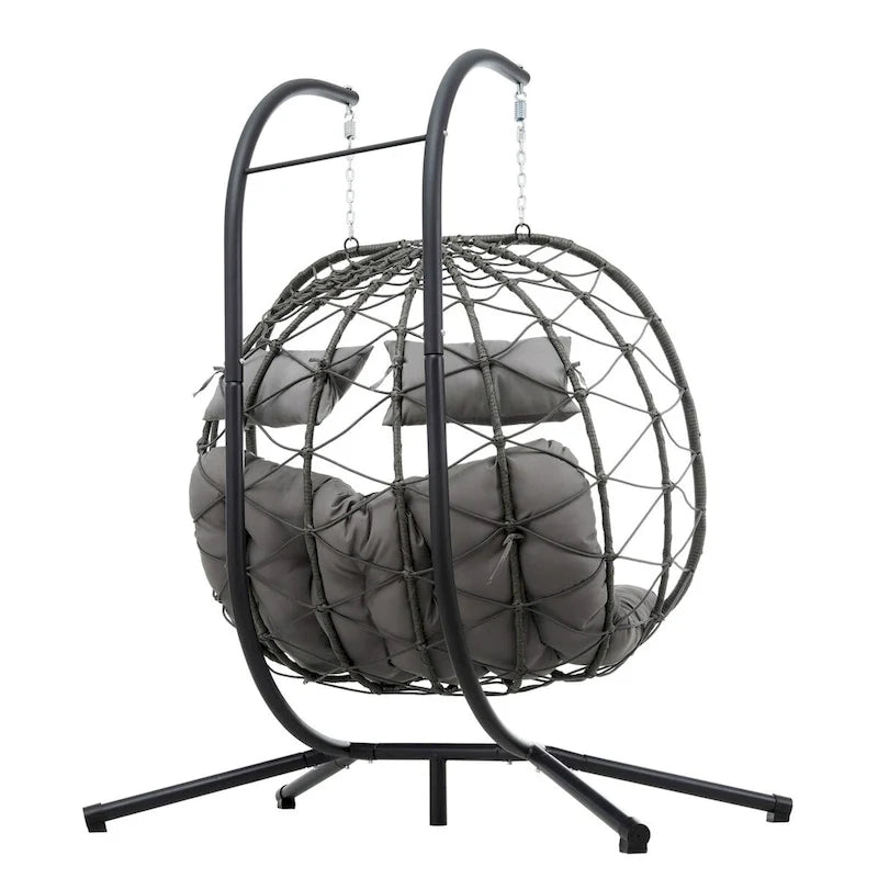 2 Persons Egg Chair with Stand Indoor Outdoor Swing Chair Patio Wicker Hanging Egg Chair Hanging Basket Chair with Stand