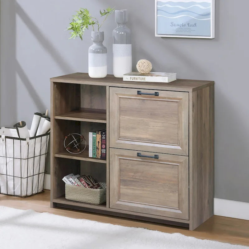  Alaska Transitional Rustic Oak 2-Drawer File Cabinet with 3-Shelves