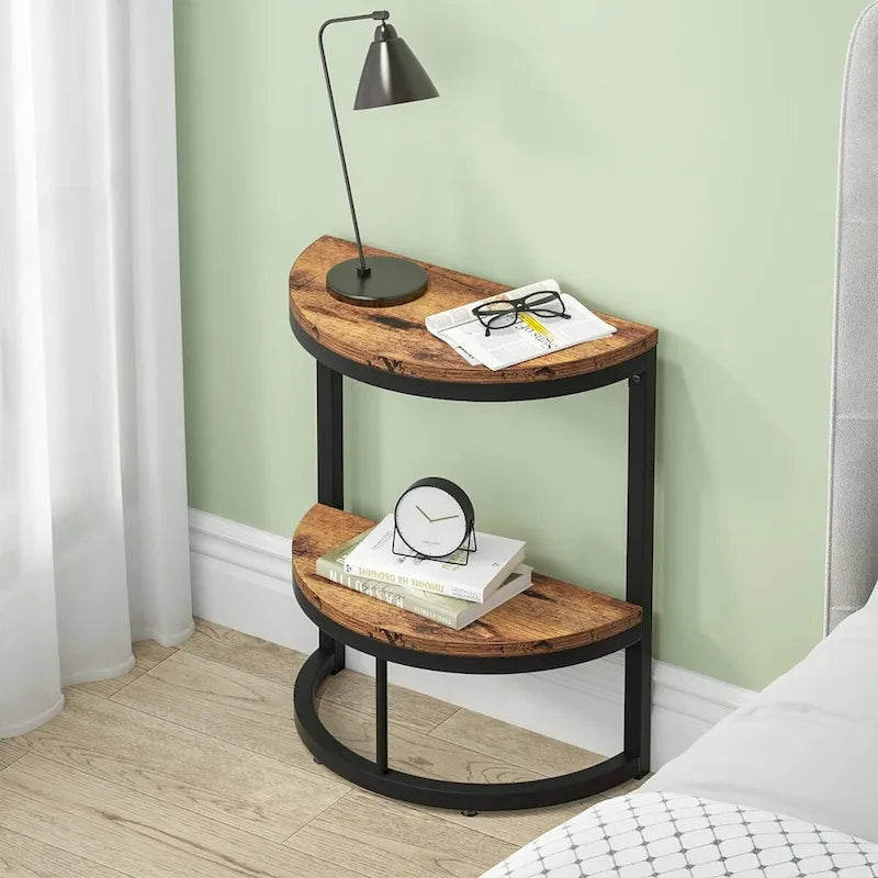 2-Tier Half Round End Table with Storage for Sofa, Living Room