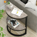 2-Tier Half Round End Table with Storage for Sofa, Living Room