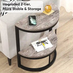 2-Tier Half Round End Table with Storage for Sofa, Living Room