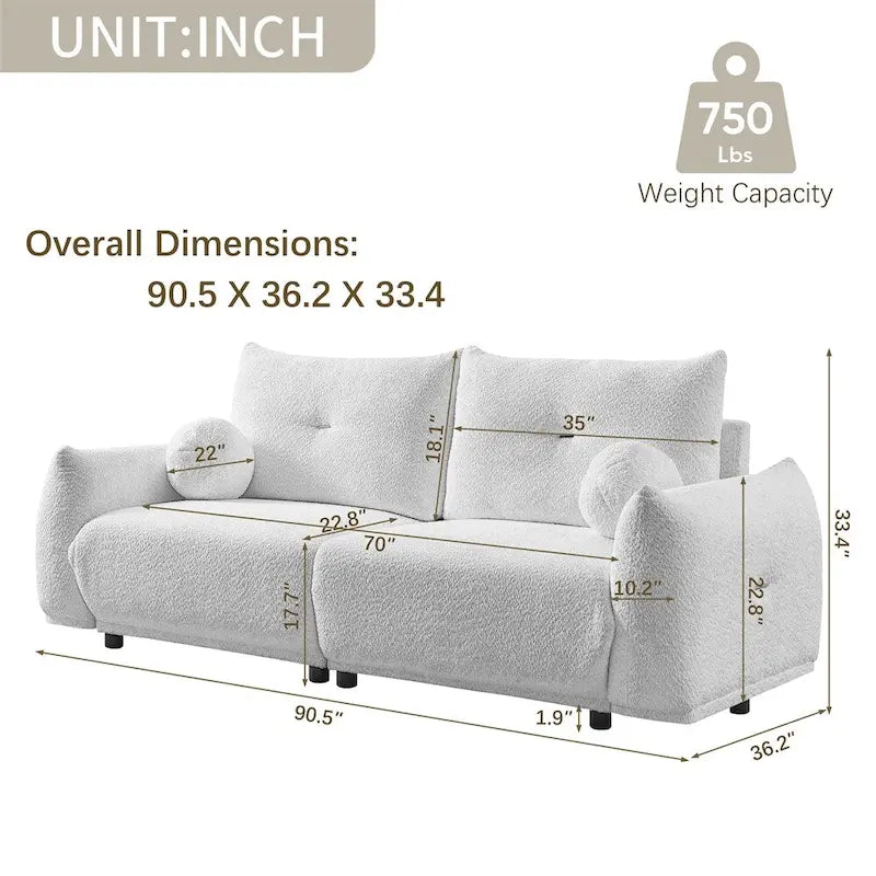 2-Seater Cushion Sofa 90 Comfortable Sofa,w/2 Cushions
